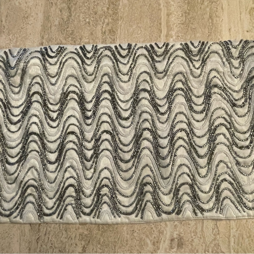 Pier 1 Imports Pillow Cover Metallic Beaded Rectangular Illusion Wave Silver